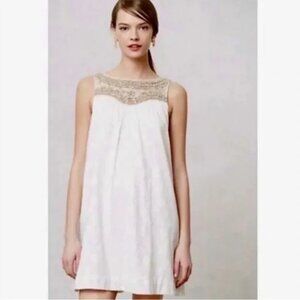 Anthropologie Maeve 14 beaded white dress mini summer
